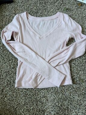 Hollister Soft Pink Ribbed V-Neck Long Sleeve Top